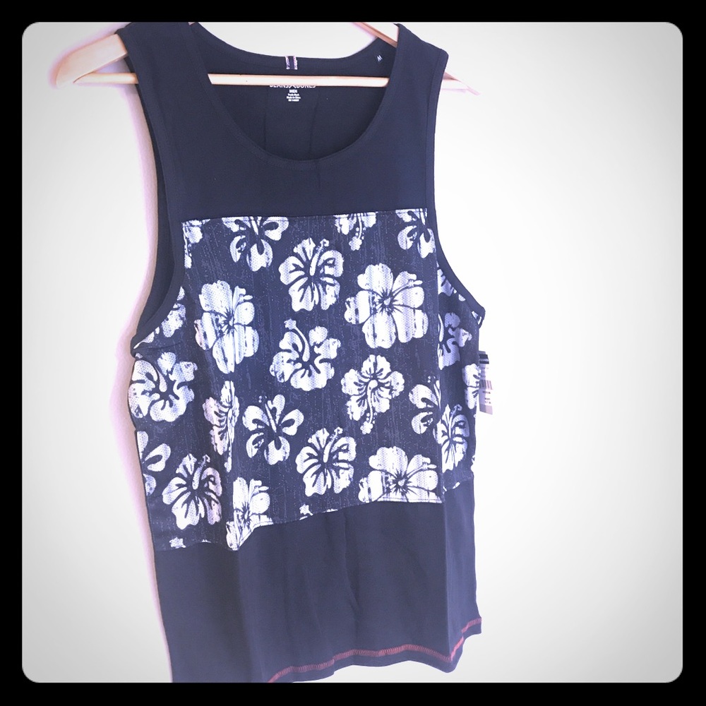 NEW Men’s Hibiscus black floral tank top